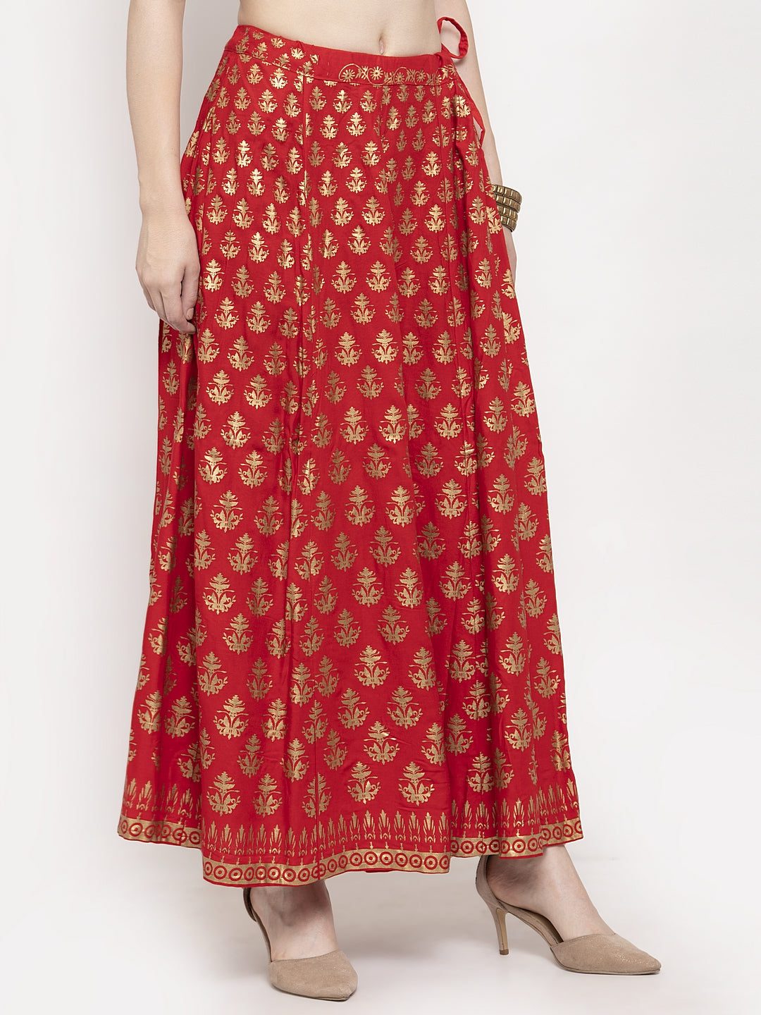 Clora Red Floral Printed Rayon Skirt