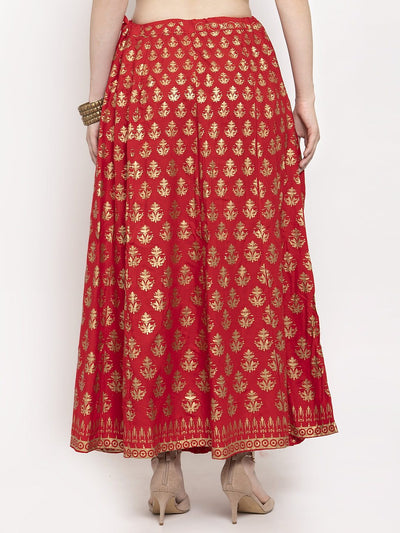 Clora Red Floral Printed Rayon Skirt