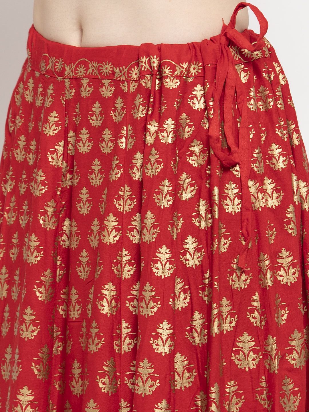 Clora Red Floral Printed Rayon Skirt