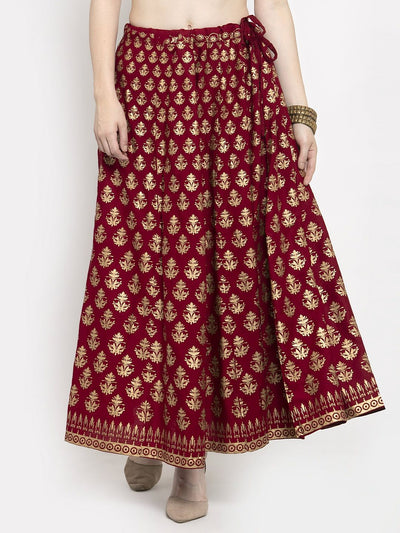 Maroon Floral Printed Rayon Skirt