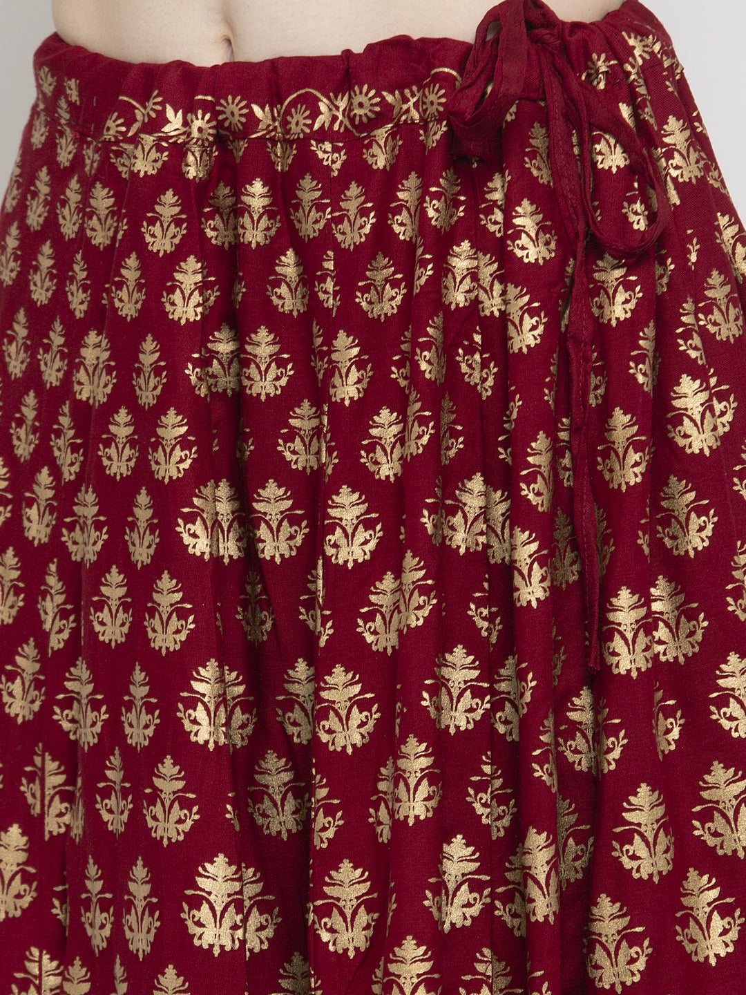Clora Maroon Floral Printed Rayon Skirt
