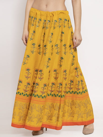 Mustard Printed Rayon Skirt