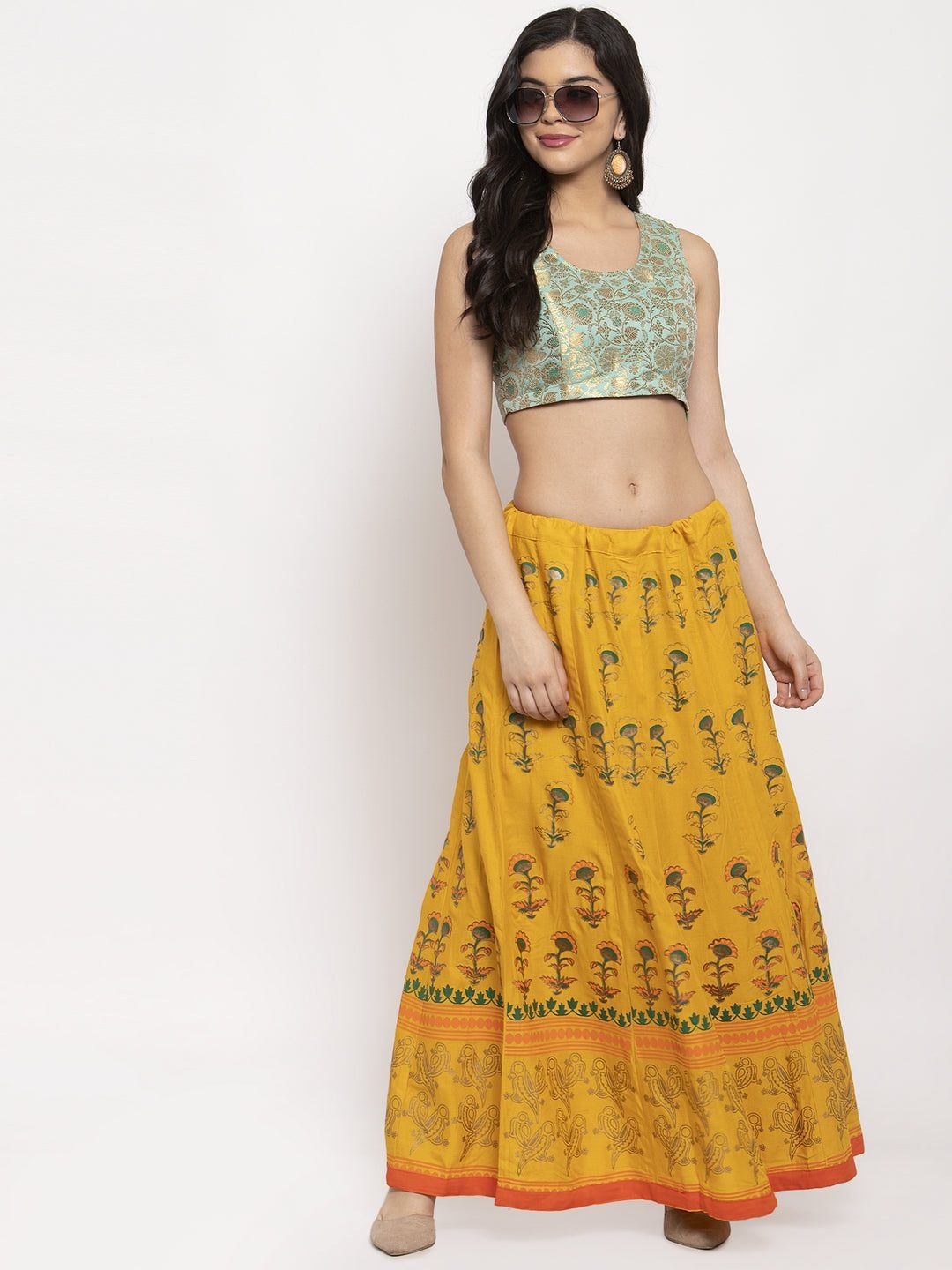 Mustard Printed Rayon Skirt