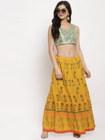 Mustard Printed Rayon Skirt