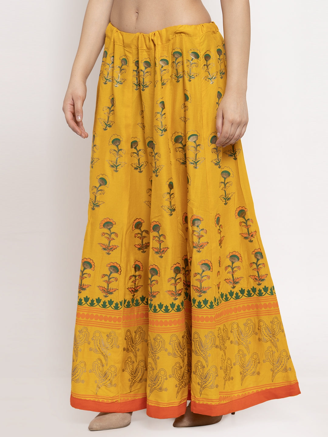 Mustard Printed Rayon Skirt