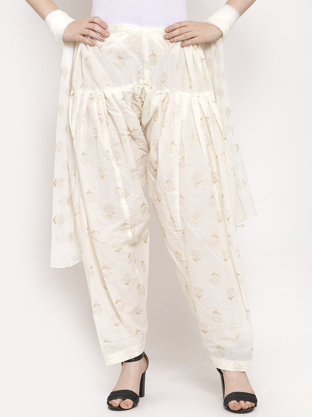 Off-White Printed Salwar Dupatta set made from cotton fabric.