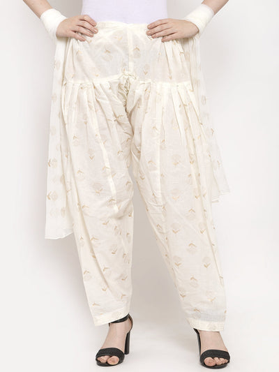 Off-White Printed Salwar Dupatta set made from cotton fabric.