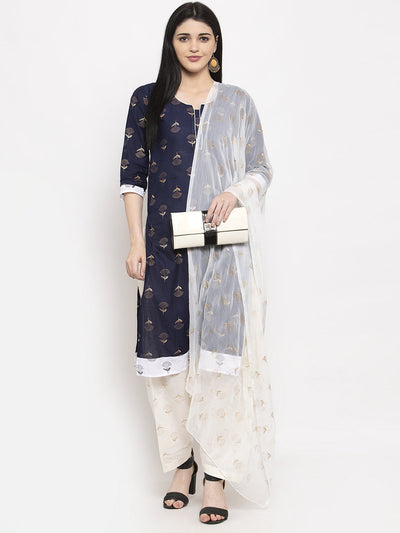 Off-white printed salwar dupatta with cotton fabric and stylish design.