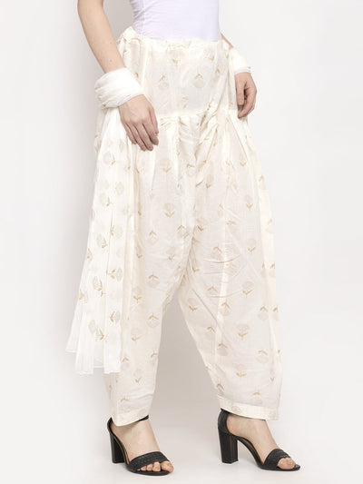 Off-White Printed Salwar Dupatta set made from cotton fabric for stylish pairing with kurtas.