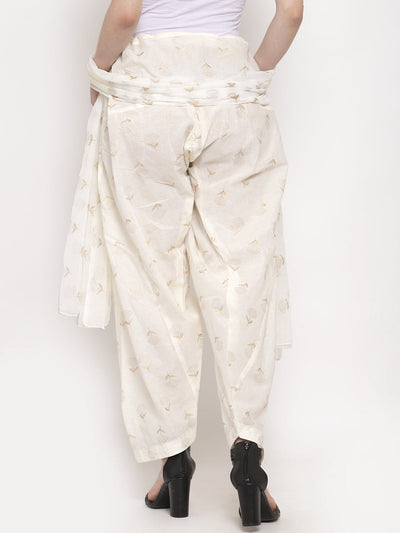 Off-White Printed Salwar Dupatta set in cotton fabric with subtle floral patterns.