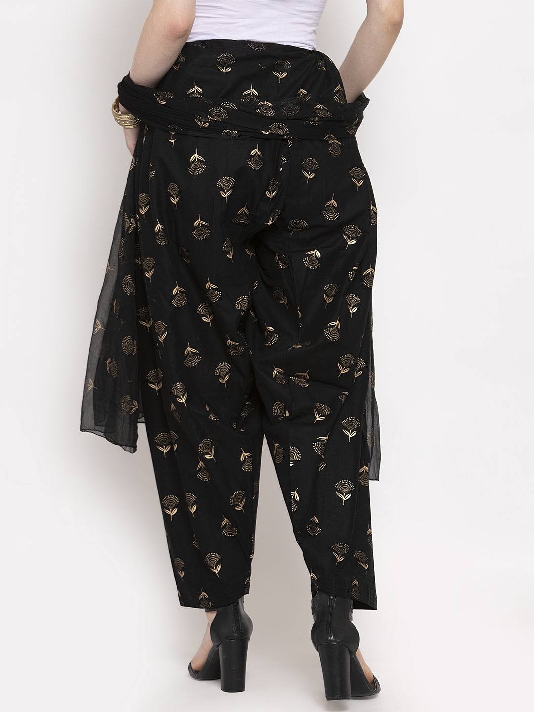 Black printed salwar dupatta set from Clora, featuring a stylish cotton design.