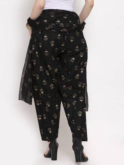 Black printed salwar dupatta set from Clora, featuring a stylish cotton design.