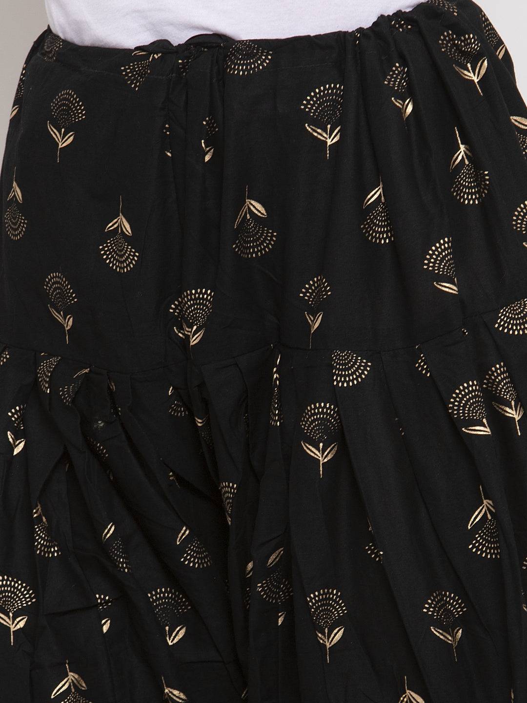 Black printed salwar dupatta set in cotton fabric with stylish design.