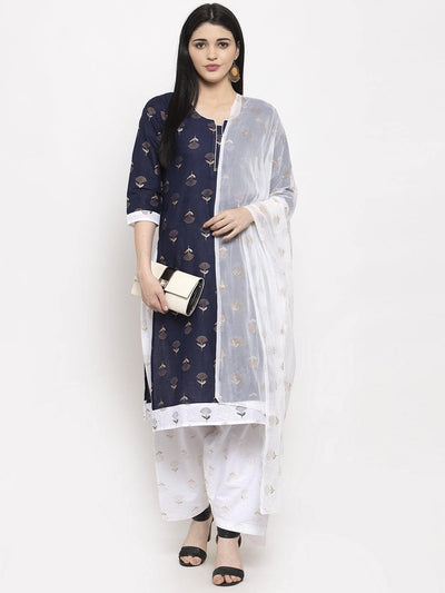 White Printed Salwar Dupatta set with cotton fabric featuring a stylish printed design.