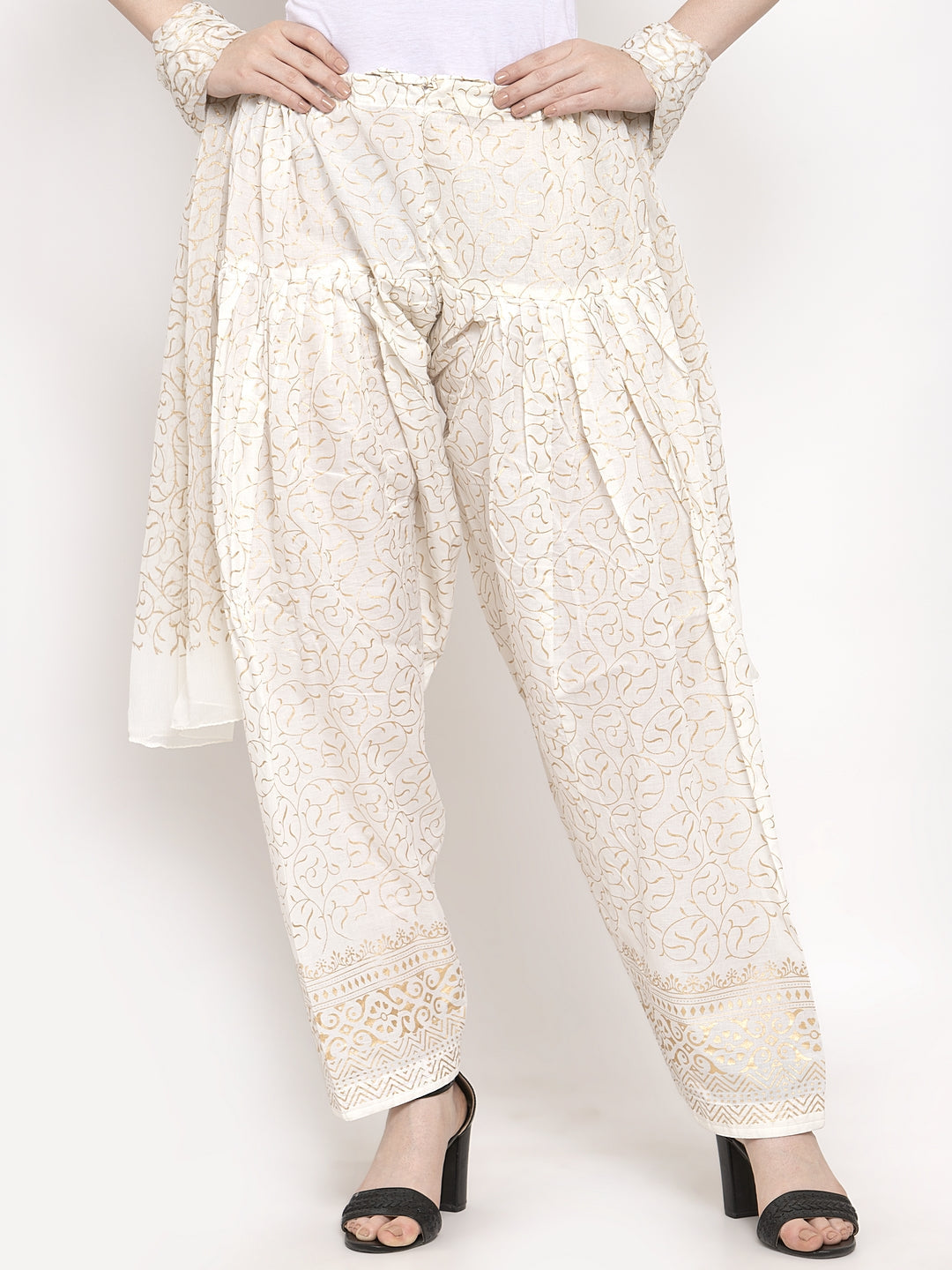 Off-White Printed Salwar Dupatta set in cotton fabric with intricate patterns.