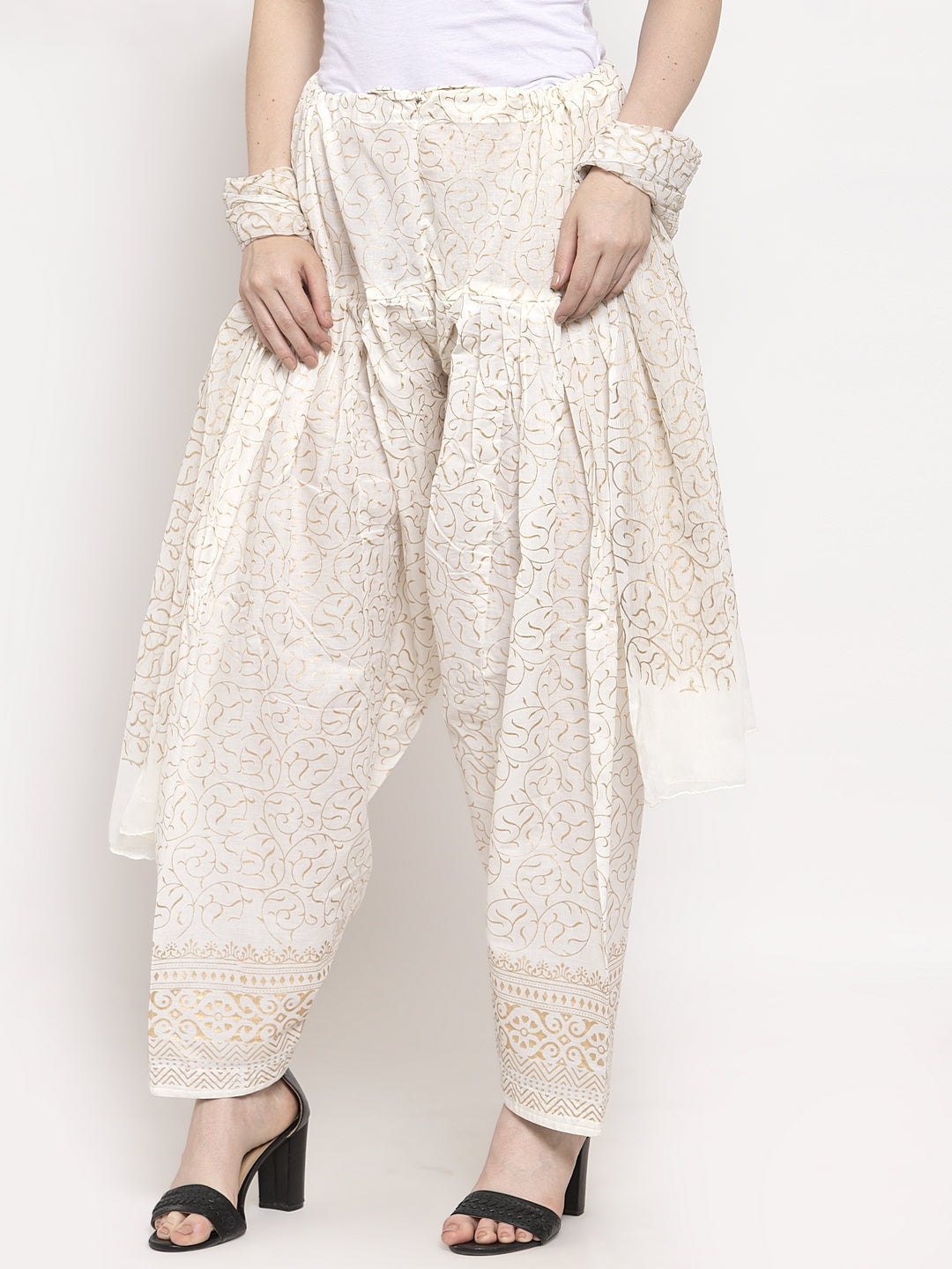 Off-White Printed Salwar Dupatta Set in Cotton with Vibrant Design