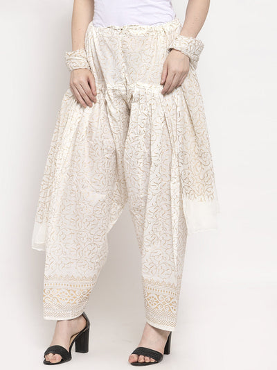 Off-White Printed Salwar Dupatta Set in Cotton with Vibrant Design