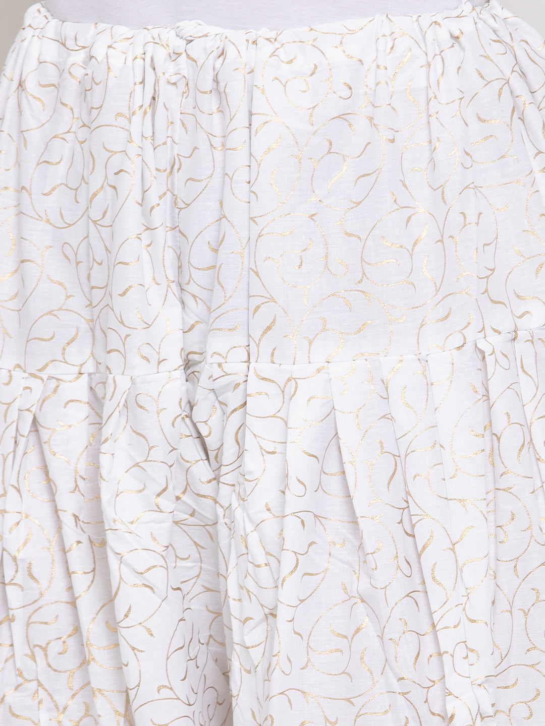 White printed salwar with intricate designs and dupatta set in cotton fabric.