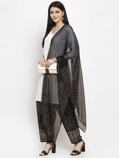 Black printed salwar dupatta set in cotton fabric.