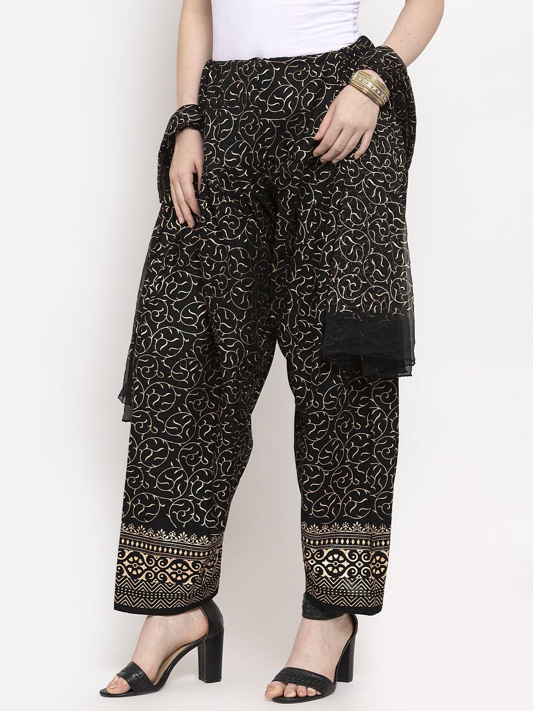 Black Printed Salwar Dupatta made from cotton fabric, featuring stylish patterns.