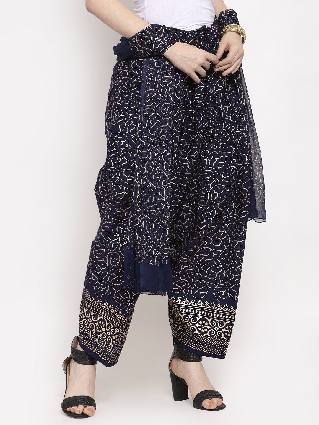 Navy Blue Printed Salwar Dupatta set in elegant cotton fabric.