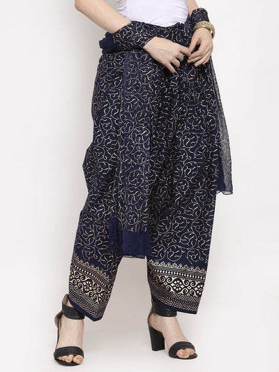 Navy Blue Printed Salwar Dupatta set in elegant cotton fabric.
