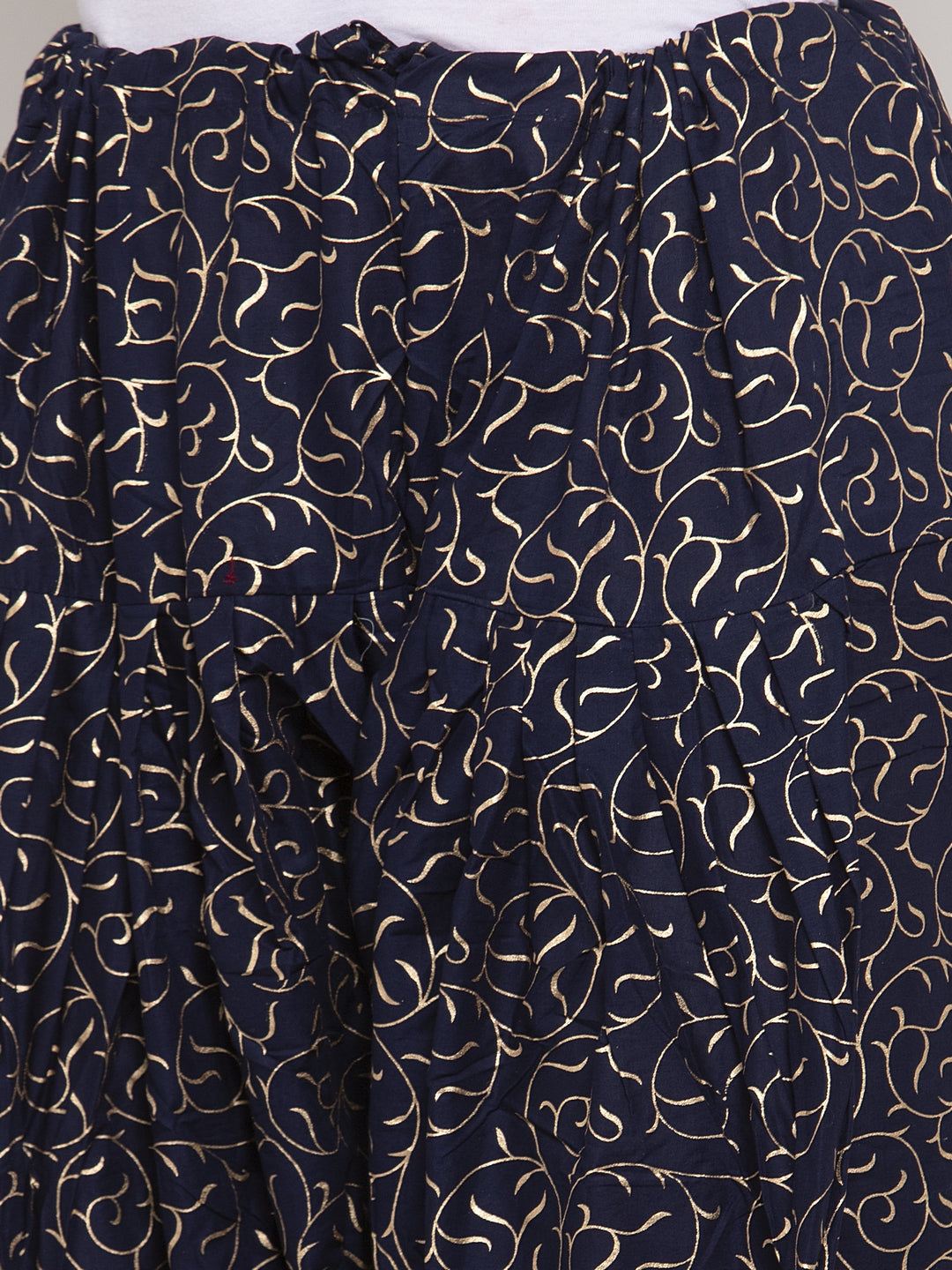 Navy blue printed salwar with elegant patterns.