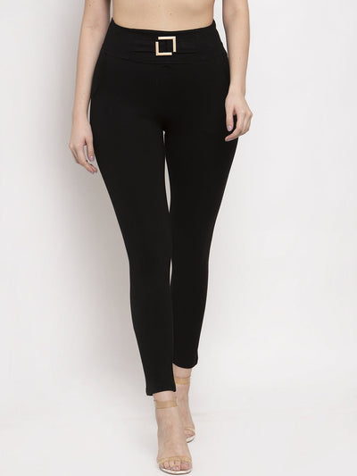 Black regular fit jeggings with solid NR Roma fabric and slip-on closure.