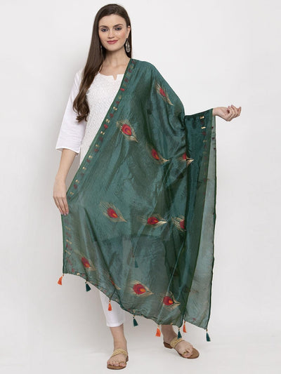 Clora Green Printed Silk Dupatta-CC40820 styled with ethnic attire.