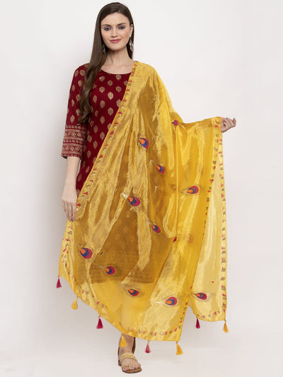 Clora Yellow Printed Silk Dupatta