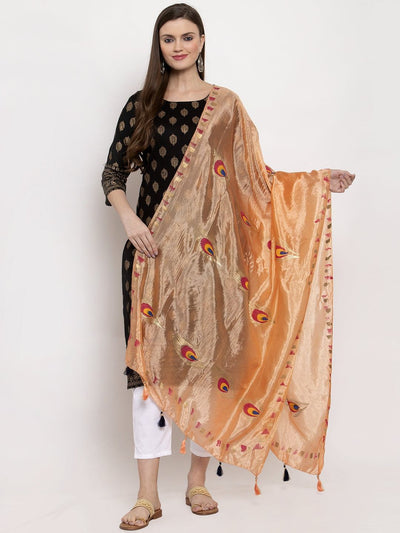 Clora Peach Printed Silk Dupatta-CC40823 styled with ethnic attire.