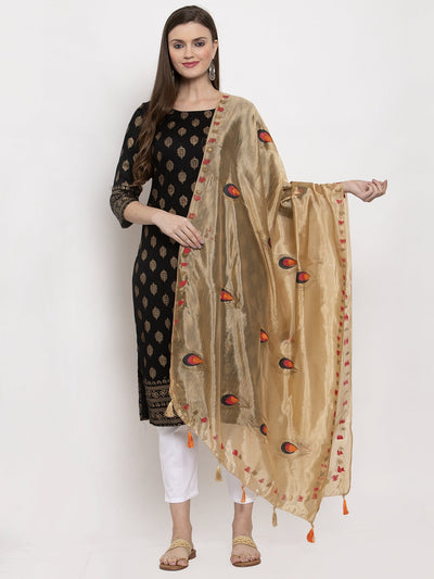 Clora Beige Printed Silk Dupatta