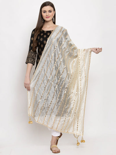 Clora Off-White Gotta Patti Silk Dupatta with elegant ethnic design.