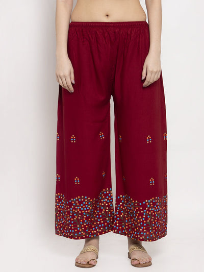 Clora Maroon Printed Rayon Palazzo