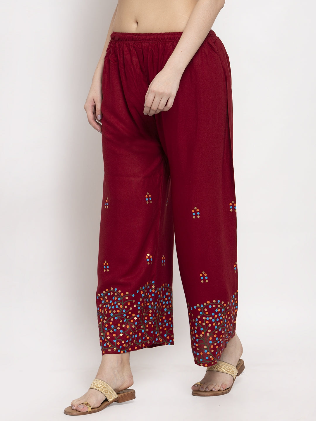 Clora Maroon Printed Rayon Palazzo