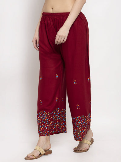 Clora Maroon Printed Rayon Palazzo