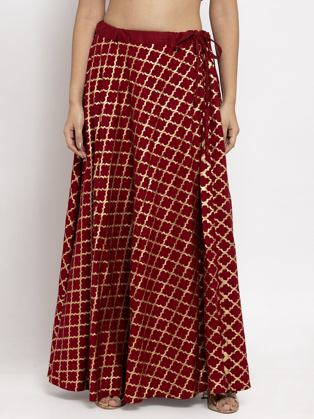 Clora Maroon Printed Rayon Skirt