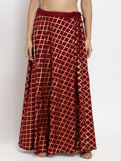 Clora Maroon Printed Rayon Skirt