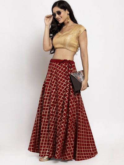 Clora Maroon Printed Rayon Skirt