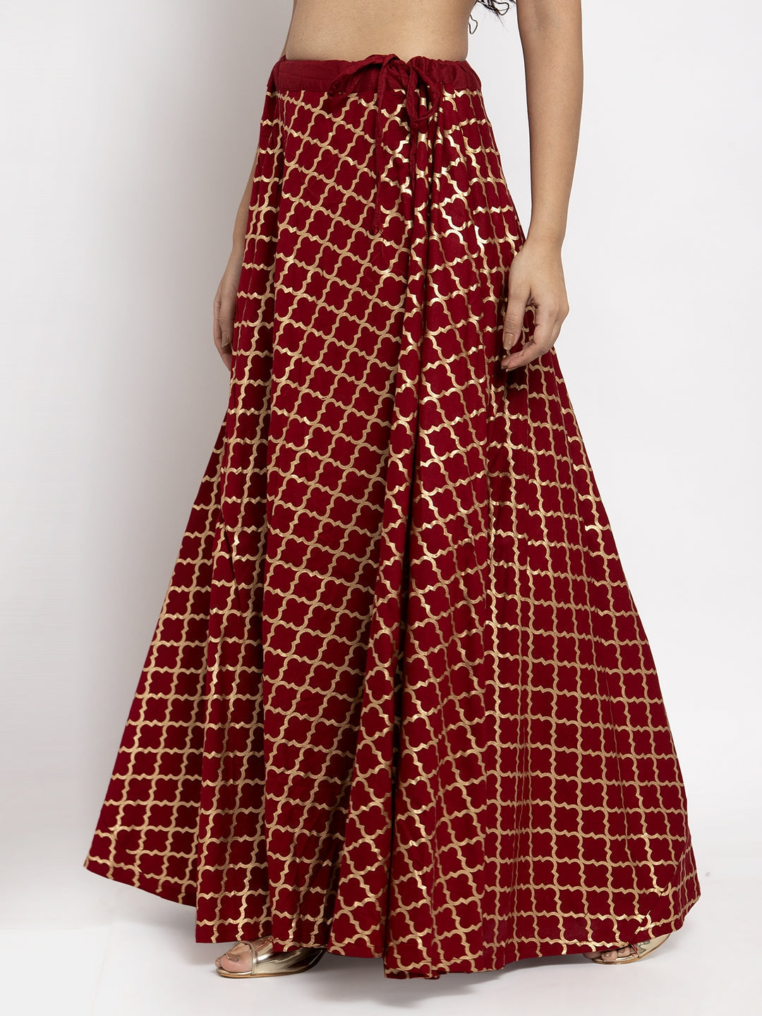Clora Maroon Printed Rayon Skirt