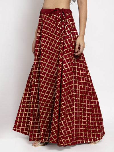 Clora Maroon Printed Rayon Skirt
