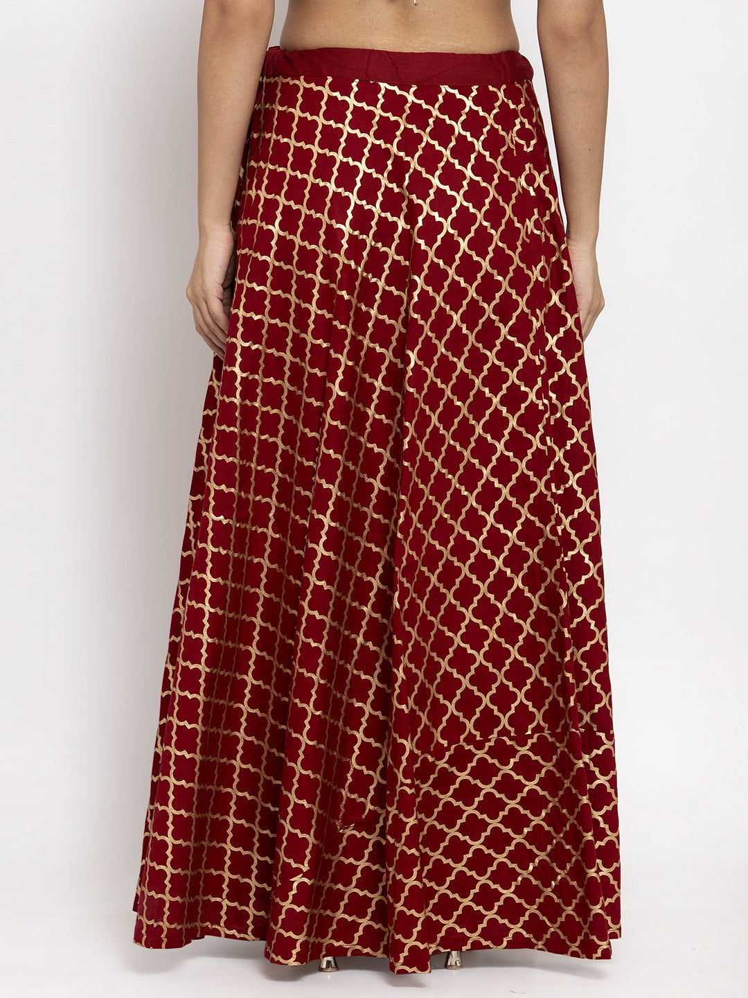 Clora Maroon Printed Rayon Skirt