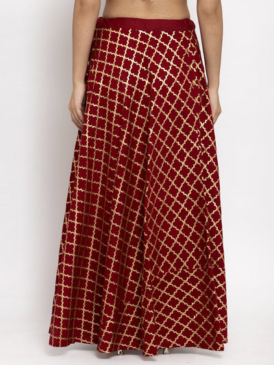 Clora Maroon Printed Rayon Skirt