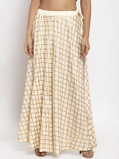 Clora Cream Printed Rayon Skirt