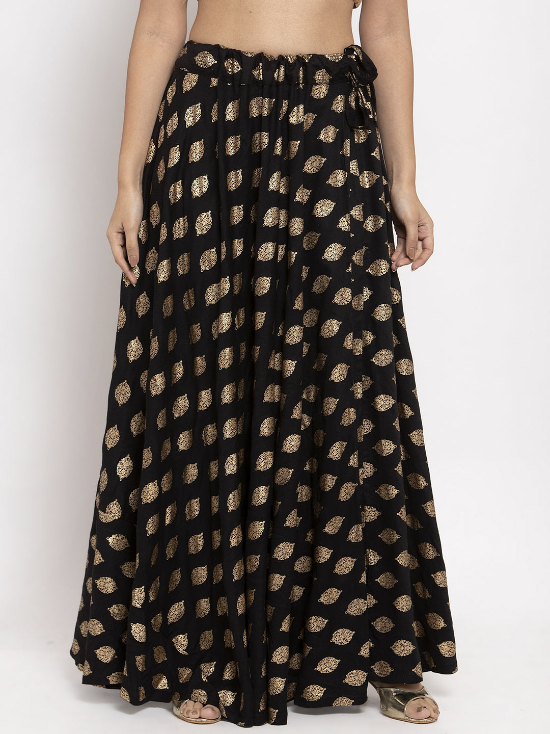 Clora Black Printed Rayon Skirt