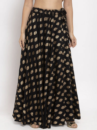 Clora Black Printed Rayon Skirt