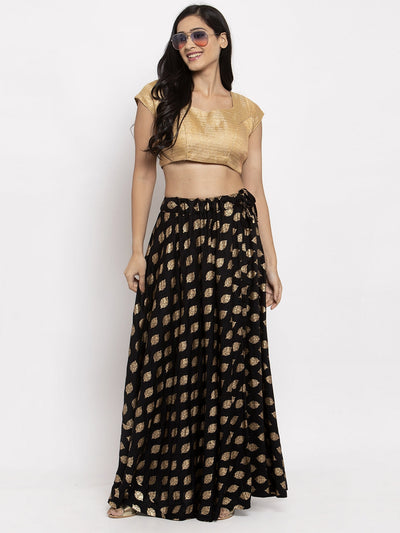 Clora Black Printed Rayon Skirt