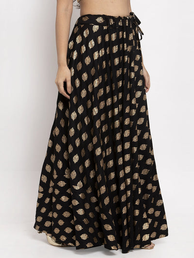 Clora Black Printed Rayon Skirt