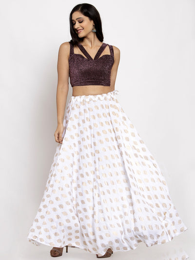 Clora White Printed Rayon Skirt
