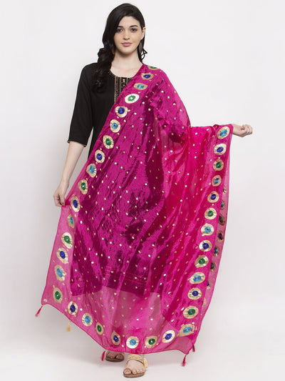 Magenta printed silk dupatta with ethnic design from Clora Creation.